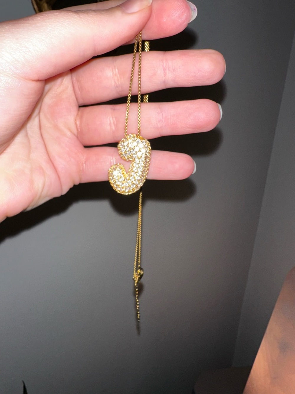 Gold Crystal Pave 'J' Initial Pendant Necklace - Women's Jewelry